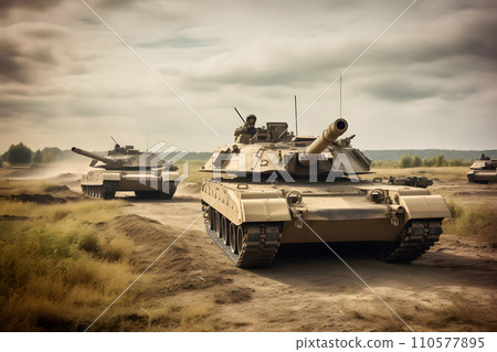AI-generated content. western tanks on Ukrainian battlefields, neural network generated image 110577895