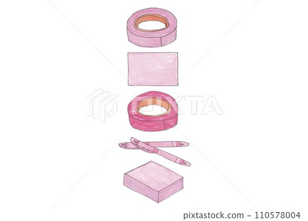 Vertical illustration set of pink stationery drawn with water-based pens and transparent watercolors Vertical illustration set of pink stationery drawn with water-based pens and transparent watercolors 110578004