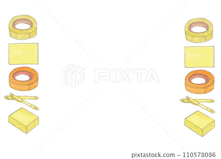 用水性筆和透明水彩繪製的兩行垂直黃色信紙的插圖集 用水性筆和透明水彩繪製的兩行垂直黃色信紙的插圖集 110578086