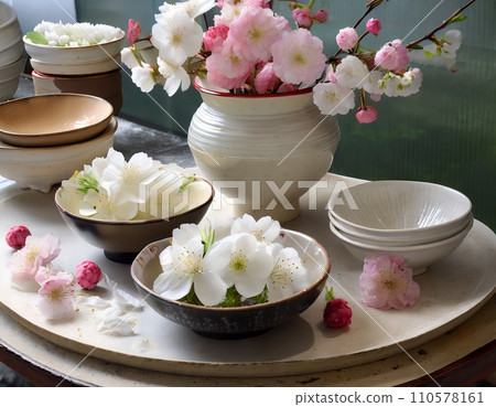 白盤子和櫻花 110578161