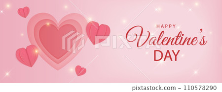 Valentines sale vector banner template. Valentines day store discount promotion with white space for text and hearts elements in pink background. Vector illustration. 110578290