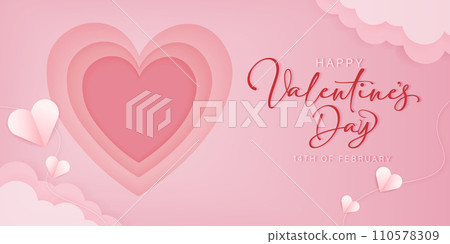 Valentines vector banner template. Valentines day store discount promotion with white space for text and hearts elements in pink background. Vector illustration. Valentines vector banner template. Valentines day store discount promotion with white space for text and hearts elements in pink background. Vector illustration. 110578309
