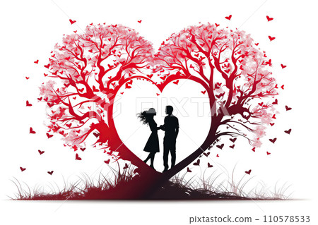 Valentine's Day background with love tree with man and woman. Generative AI Valentine's Day background with love tree with man and woman. Generative AI 110578533