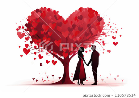Valentine's Day background with a couple in love, vector illustration. Generative AI Valentine's Day background with a couple in love, vector illustration. Generative AI 110578534