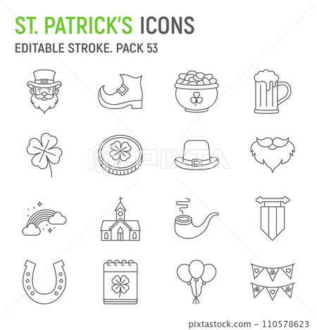 St. Patrick's day line icon set, holidays collection, vector graphics, logo illustrations, irish vector icons, patrick's day signs, outline pictograms, editable stroke 110578623