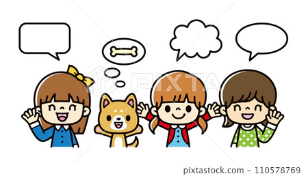 Illustration of cute kids with speech bubbles 110578769