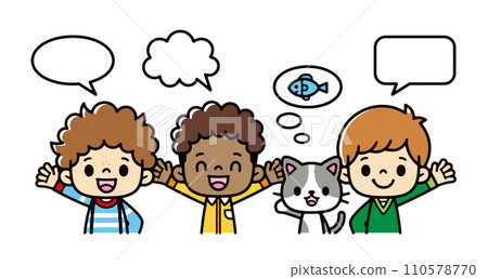 Illustration of cute kids with speech bubbles 110578770