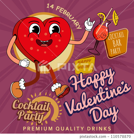 Retro Happy Valentine Day cocktail party poster 110578870
