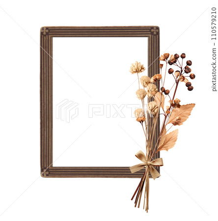 Set of bouquets of dried flowers and twigs with berries, tied with a burlap bow. Collection of dry pressed leaf and flower. Nostalgic scrapbooking kit. Isolated on white background Set of bouquets of dried flowers and twigs with berries, tied with a burlap bow. Collection of dry pressed leaf and flower. Nostalgic scrapbooking kit. Isolated on white background 110579210
