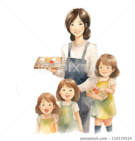 Nursery teacher and child drawing Nursery teacher and child drawing 110579524