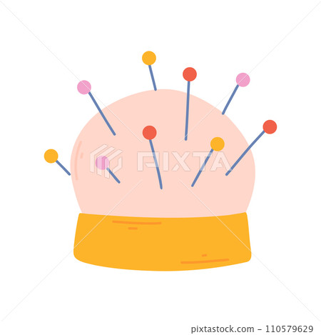 Insulated pin cushion. Vector illustration.Sewing pins. Insulated pin cushion. Vector illustration.Sewing pins. 110579629