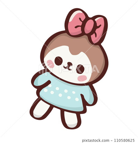 Cute happy girl doll pink pastel of Valentine's day and love anniversary. romantic items and love symbols. vector illustration. 110580625