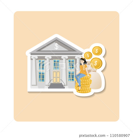 Capital sticker illustration. Venture capital composition with money and coins icons vector sticker illustration Capital sticker illustration. Venture capital composition with money and coins icons vector sticker illustration 110580907