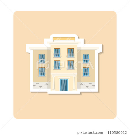 Cottage sticker illustration. Building, tree, window, door. Editable vector graphic design. Cottage sticker illustration. Building, tree, window, door. Editable vector graphic design. 110580912