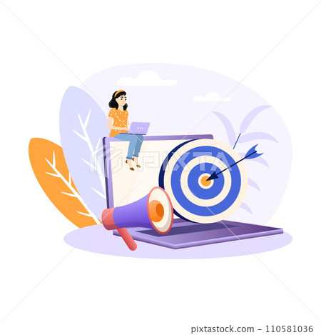 Niche marketing illustration. Behavioral targeting concept. Target dart. Marketing segmentation, customers care, customer relationship management, CRM 110581036