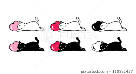 cat vector heart valentine icon sleeping kitten calico neko pet cartoon character illustration symbol clip art isolated design 110581437