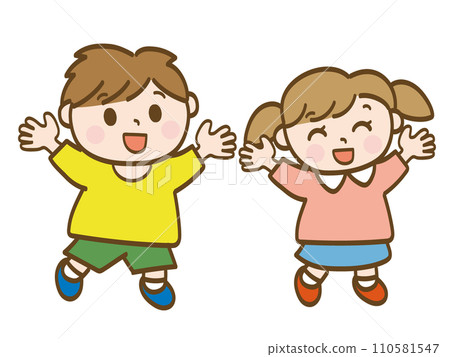 玩萬歲的男孩女孩們欣喜若狂_低年級小學生_幼兒 110581547