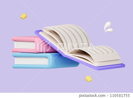 Open book on books stack isolated on pastel background. icon symbol clipping path. education. 3d render illustration 110581755