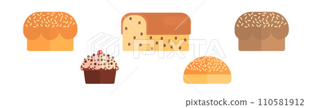 Bakery Shop Food with Bun and Bread Loaf Flat Item Vector Set Bakery Shop Food with Bun and Bread Loaf Flat Item Vector Set 110581912