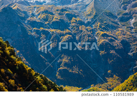Picturesque autumn trees in the mountains create an amazing and vibrant landscape Picturesque autumn trees in the mountains create an amazing and vibrant landscape 110581989