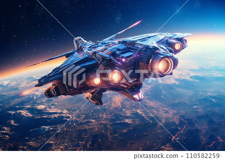 Generative AI a futuristic spaceship landing on another planet 110582259