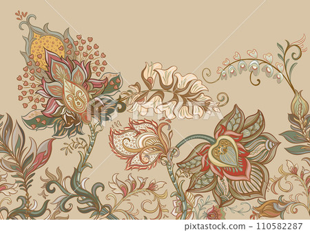 Fantasy flowers in retro, vintage, jacobean embroidery style 110582287