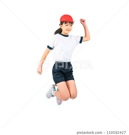 A girl in gym clothes jumping, a transparent background photo precisely cut out by hand PNG A girl in gym clothes jumping, a transparent background photo precisely cut out by hand PNG 110582427