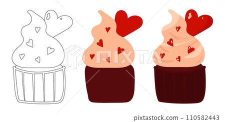 Chocolate cupcake with a cream cap. Food illustration 110582443