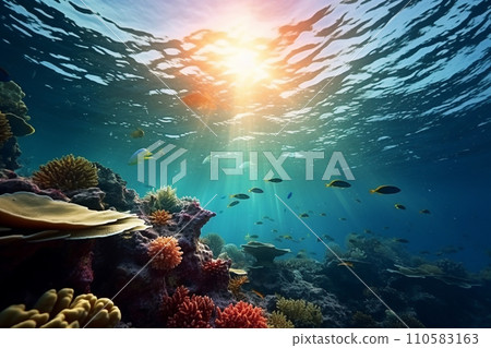 Generative AI underwater landscape with a coral reef 110583163