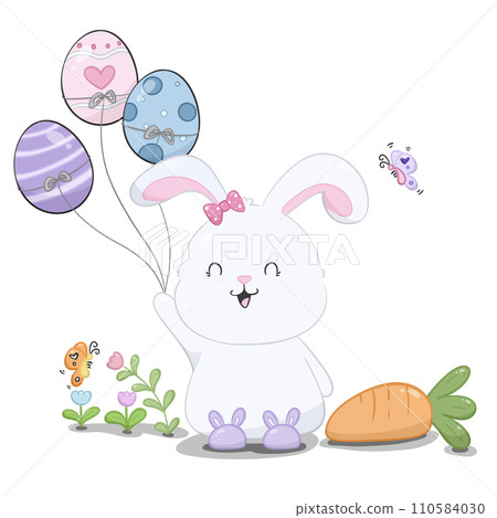 Cartoon easter bunny with easter eggs balloon illustration of easter day 110584030