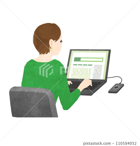 一名婦女在電腦上提交報稅表的插圖 110584052