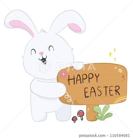 Cartoon easter bunny holding a sign 110584081