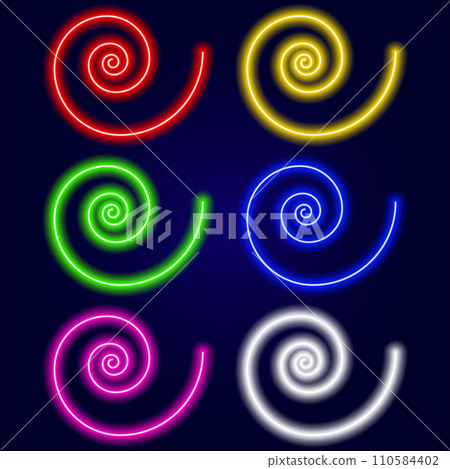 Vector elements multicolored neon spirals for graphic designers. Glowing neon in the shape of a snail Vector elements multicolored neon spirals for graphic designers. Glowing neon in the shape of a snail 110584402