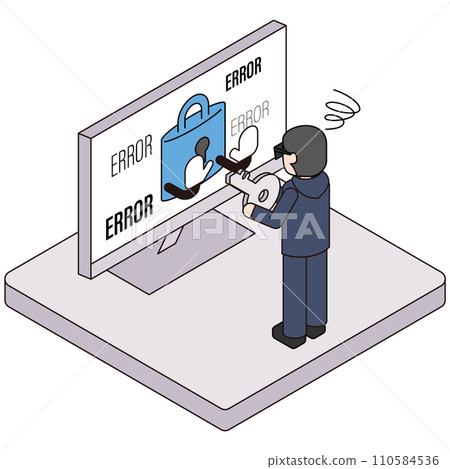 This is an isometric illustration of a criminal attempting to gain access using an illegally obtained key. This is an isometric illustration of a criminal attempting to gain access using an illegally obtained key. 110584536