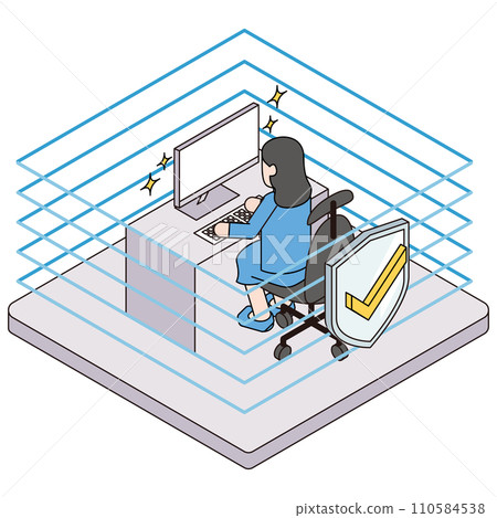 Illustration of a computer with strong security to prevent virus intrusion 110584538
