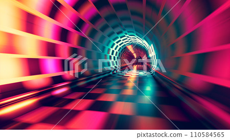 AI-generated content. A psychedelic tunnel with streaks of pink and turquoise light, creating a motion blur effect, perfect for dynamic and high-energy graphic design uses. 110584565