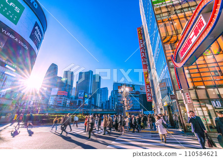 Japan's Tokyo cityscape JN.1...View from the bustling Kabukicho to the sub-center of the city...Light and shadow...No need for masks = January 15, 2020 110584621