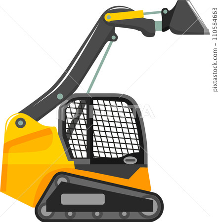 Compact Skid Steer Loader with Bucket and Track Icon in Flat Style. Vector 110584663