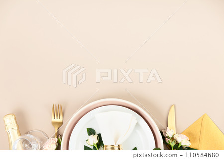 Beautiful romantic table setting top view copy space 110584680