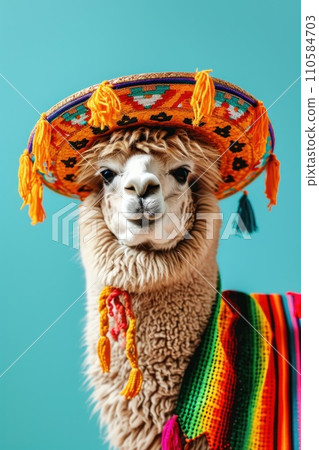 AI-generated content. Alpaca or lama in national Mexican hat 110584703