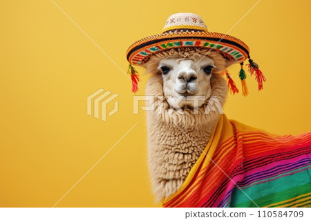 AI-generated content. Alpaca or lama in national Mexican hat AI-generated content. Alpaca or lama in national Mexican hat 110584709