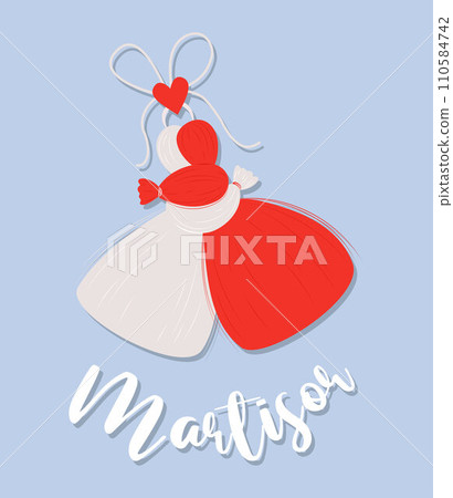 Martisor. Red and white accessory talisman Martenitsa. Baba Marta Day, Traditional holiday in Romania and Moldova. Symbol for spring beginning. 1 March. 110584742