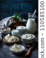 AI-generated content. Milk, eggs, sour cream, cottage cheese and cheese 110585100