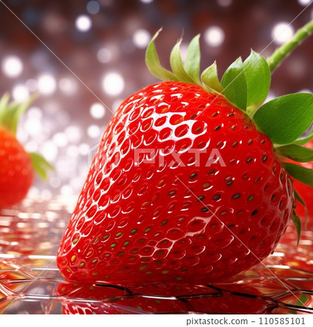 Generative AI Strawberry close up delicious sparkling lights bokeh backgrounds 110585101