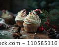 AI-generated content. Christmas cupcakes decorated with candy 110585116