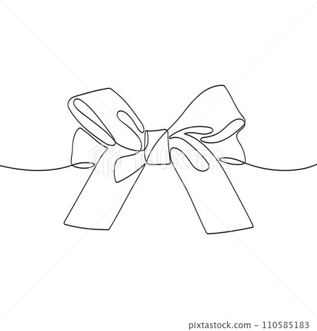 Elegant ribbon bow in continuous line art drawing style. Minimalist black linear sketch isolated on white background0. 110585183