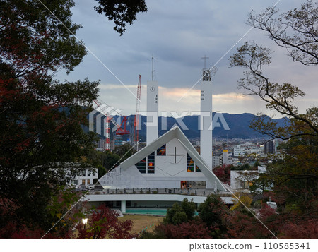 山口縣山口市澤維爾紀念大教堂的秋景 110585341