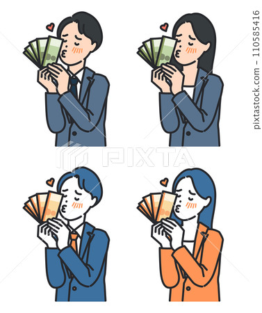 illustrations of men and women kissing money 110585416