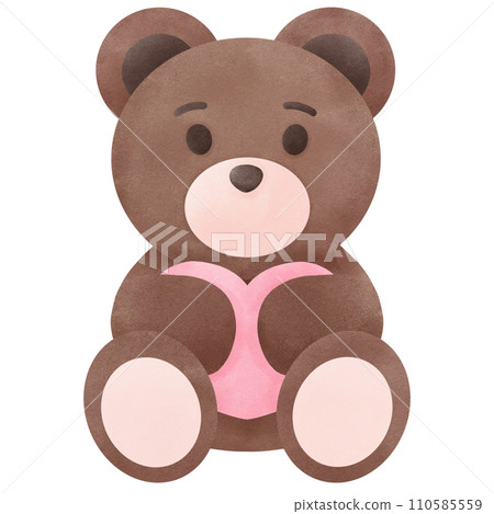 Brown teddy bear hugs pink heart watercolor clip art 110585559