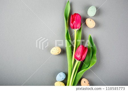 Pink tulips over gray background Pink tulips over gray background 110585773